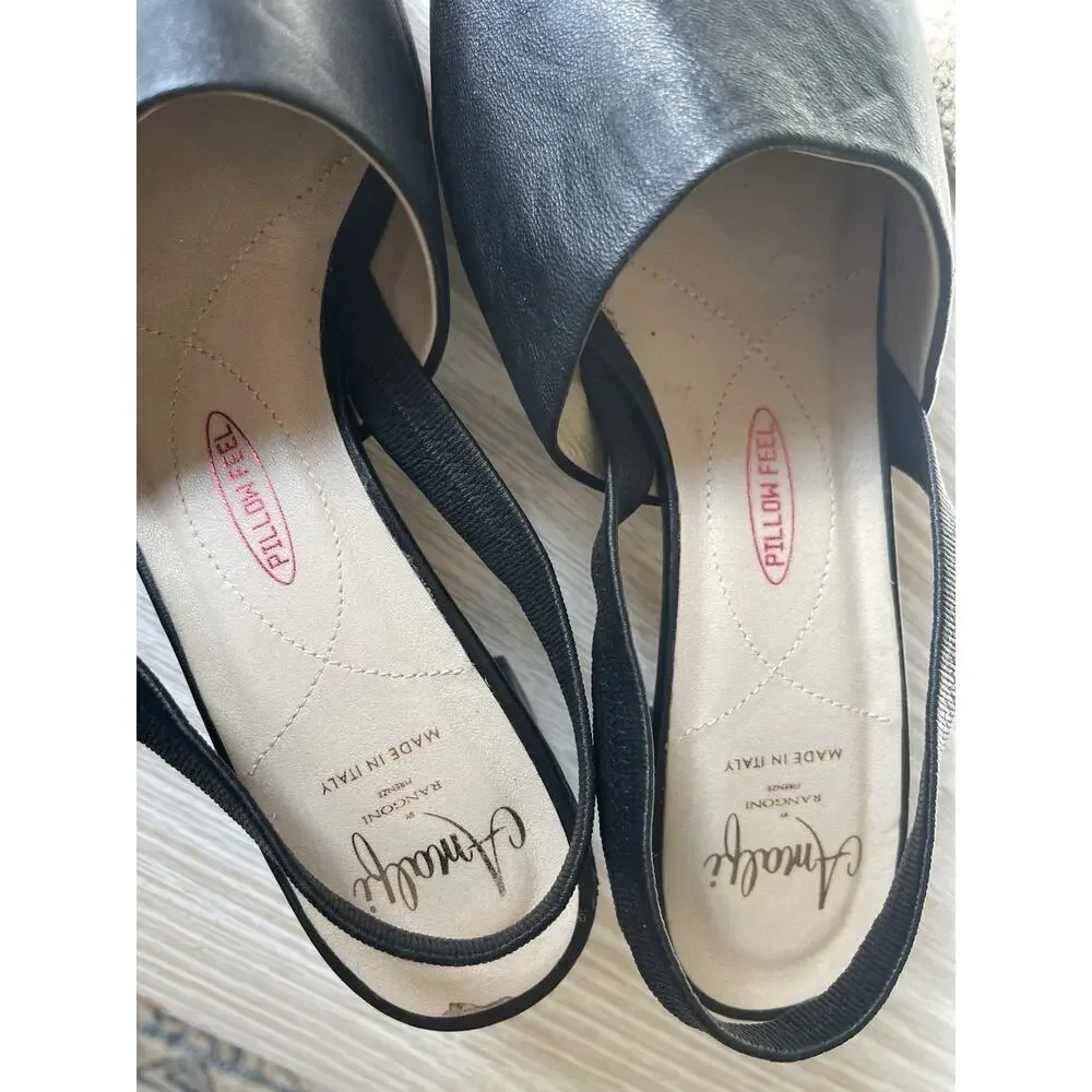 Amalfi by Rangoni Firenze Black Leather Slingback Block Heels, Size 10, MP $165